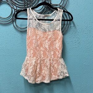 Ambiance Lace Peplum Top - Cream and White